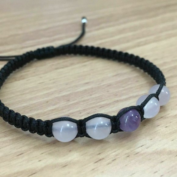 Rose Quartz Amethyst Adjustable Shamballa Bracelet - Picture 4 of 5